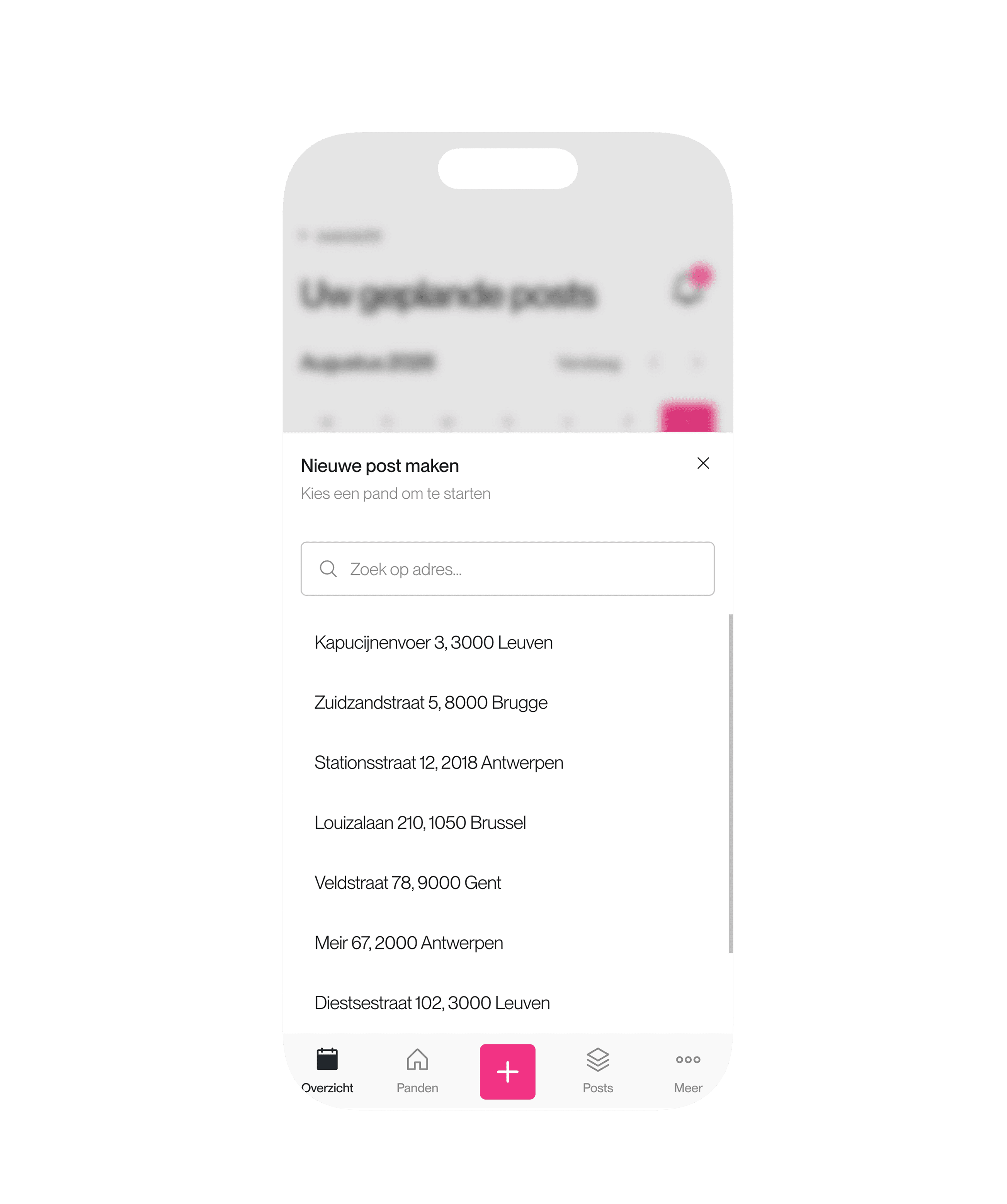 Een pand aanduiden in de app van Leadmore Socials