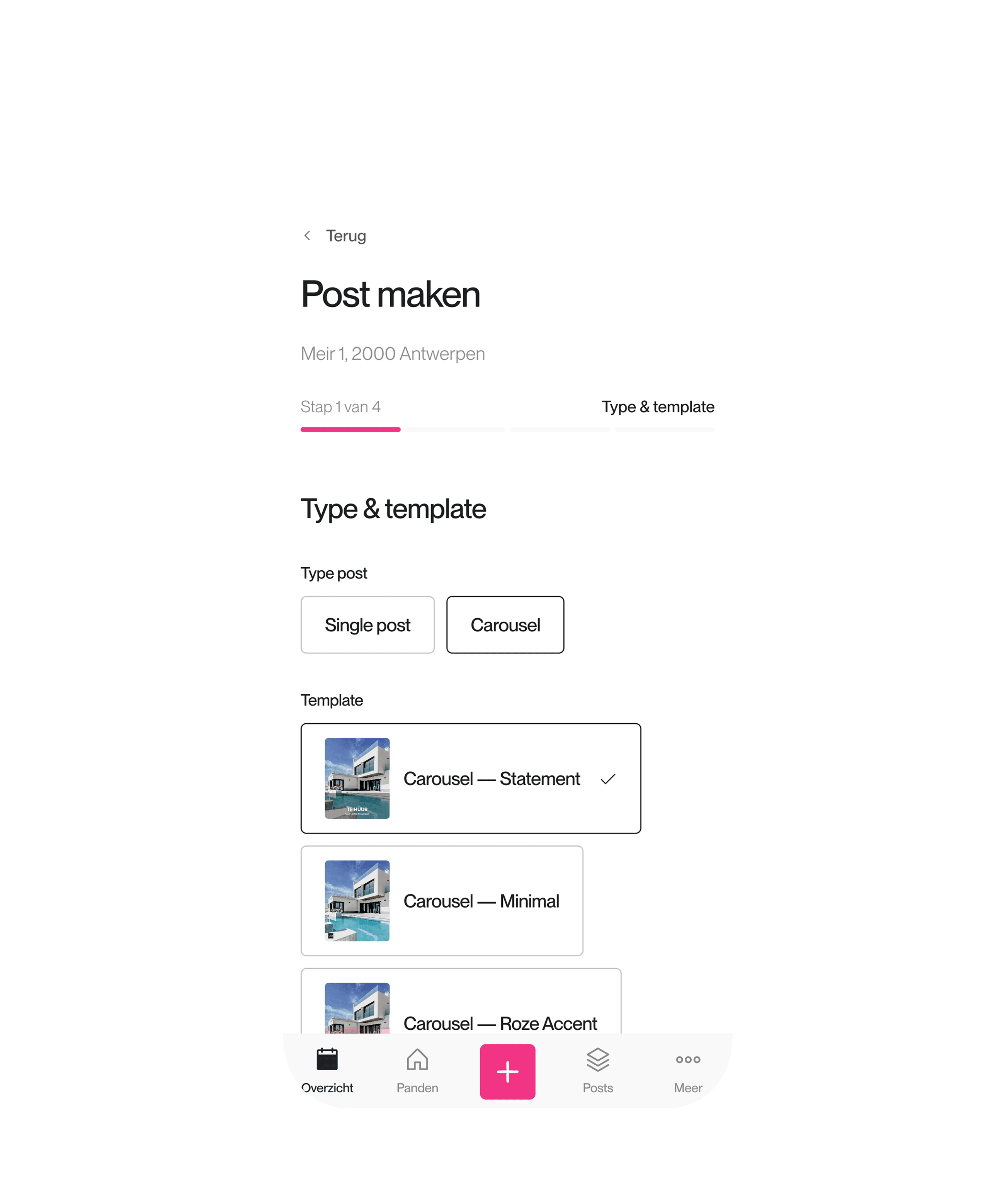 Een template kiezen in de app