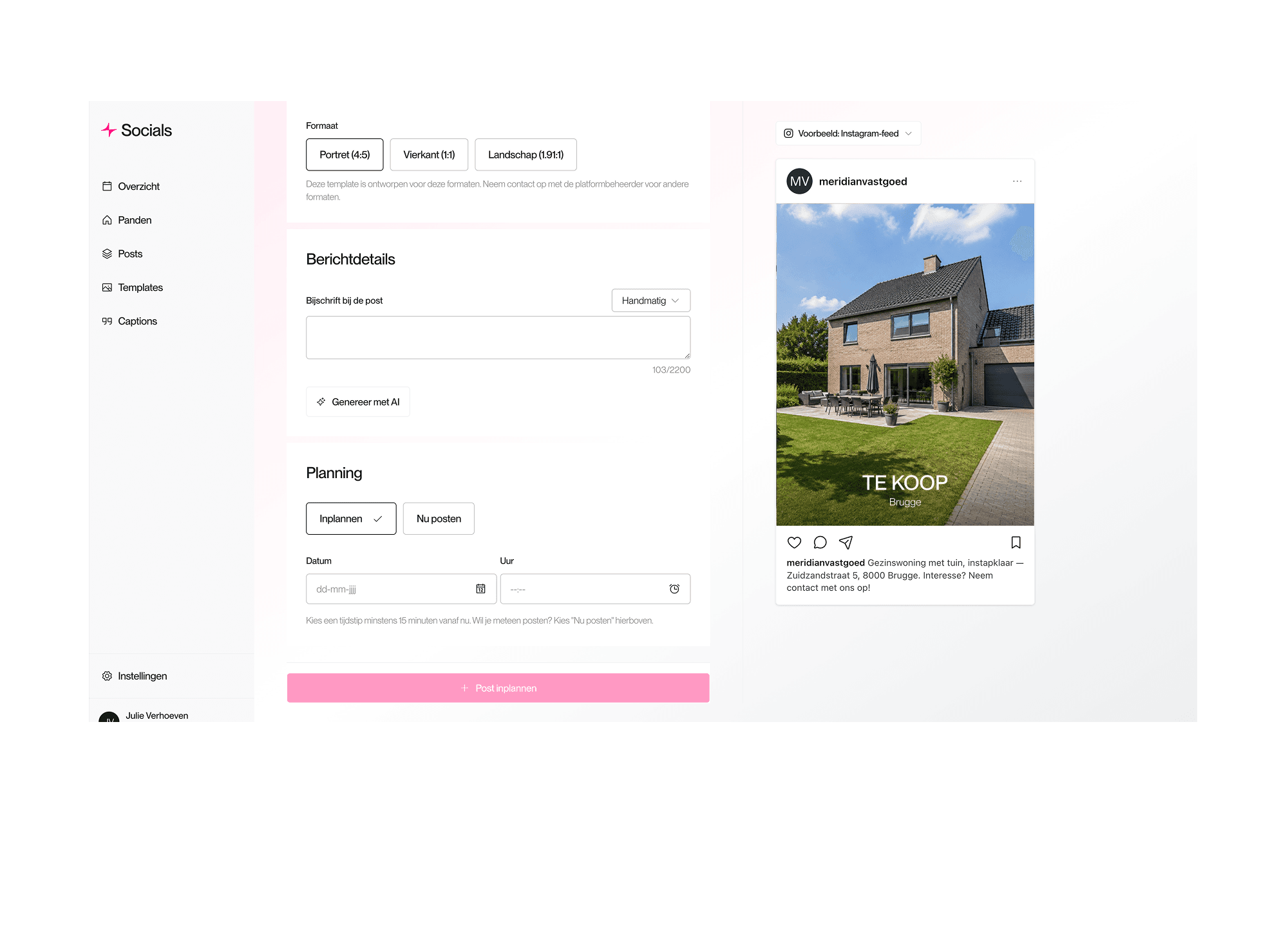 Leadmore Socials op een laptop, met een pand klaar om te posten